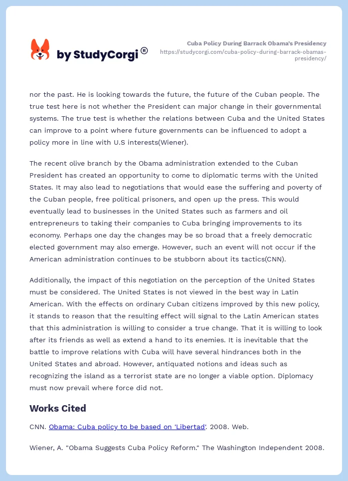 Cuba Policy During Barrack Obama’s Presidency. Page 2