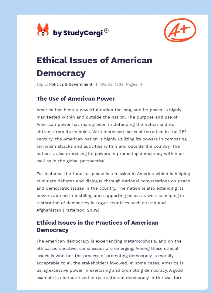 Ethical Issues of American Democracy. Page 1