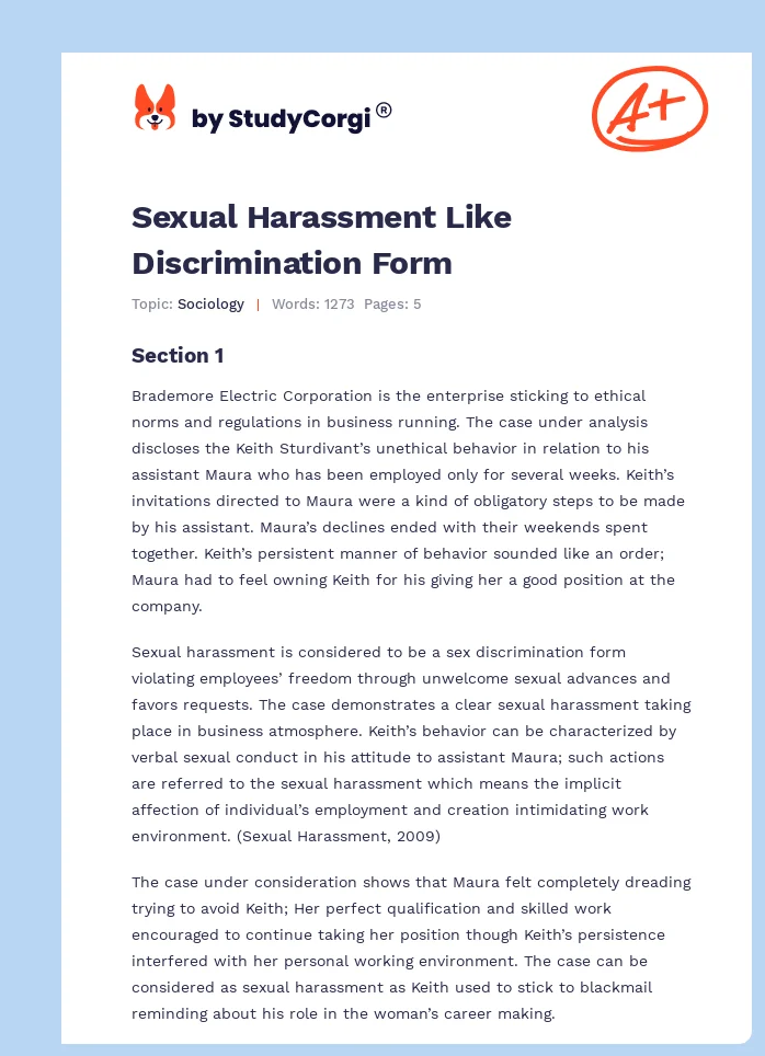 Sexual Harassment Like Discrimination Form. Page 1