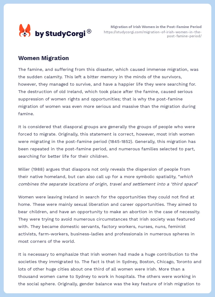 Migration of Irish Women in the Post-Famine Period. Page 2