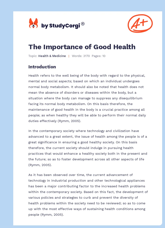 The Importance of Good Health. Page 1