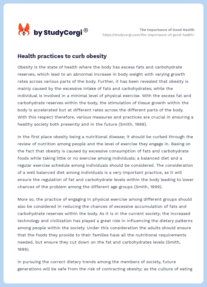 The Importance of Good Health. Page 2