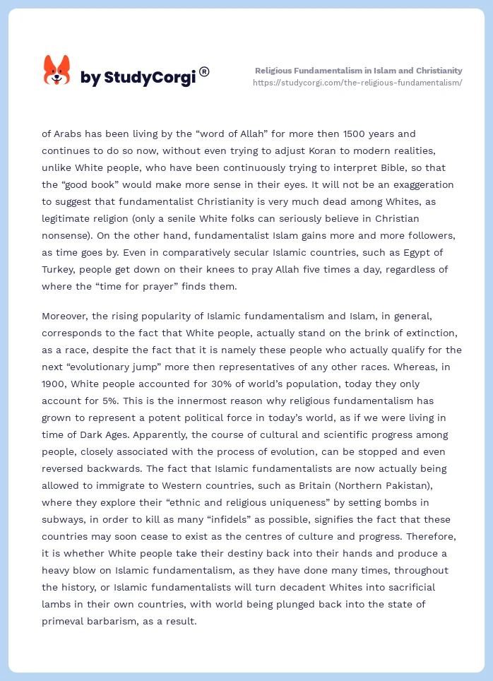 Religious Fundamentalism in Islam and Christianity. Page 2