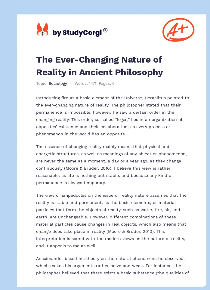 The Ever-Changing Nature of Reality in Ancient Philosophy. Page 1