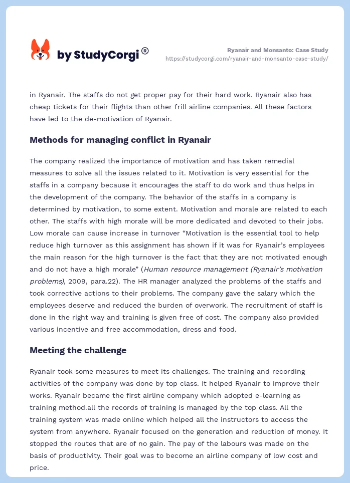 Ryanair and Monsanto: Case Study. Page 2