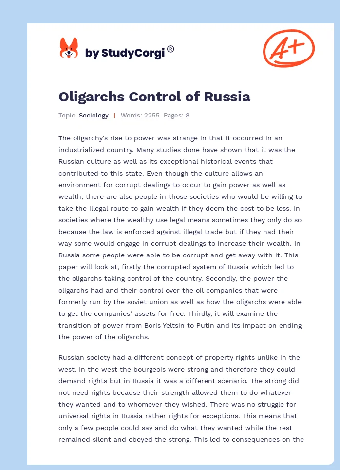 Oligarchs Control of Russia. Page 1