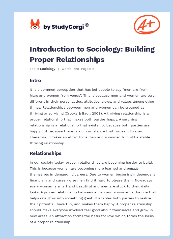 Introduction to Sociology: Building Proper Relationships. Page 1