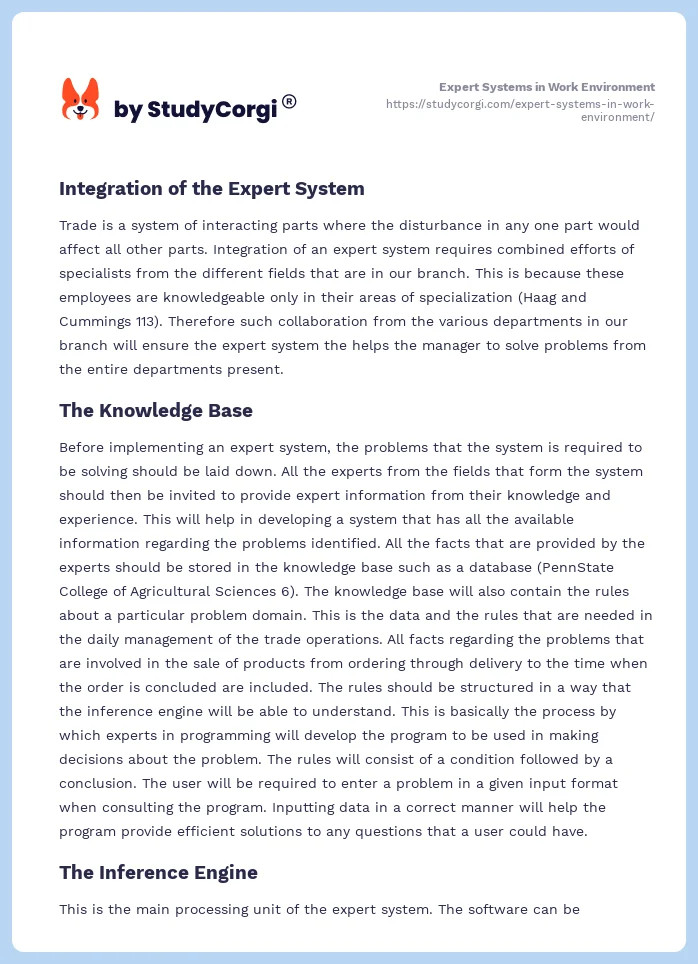Expert Systems in Work Environment. Page 2