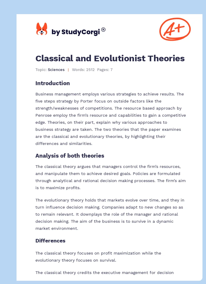Classical and Evolutionist Theories. Page 1