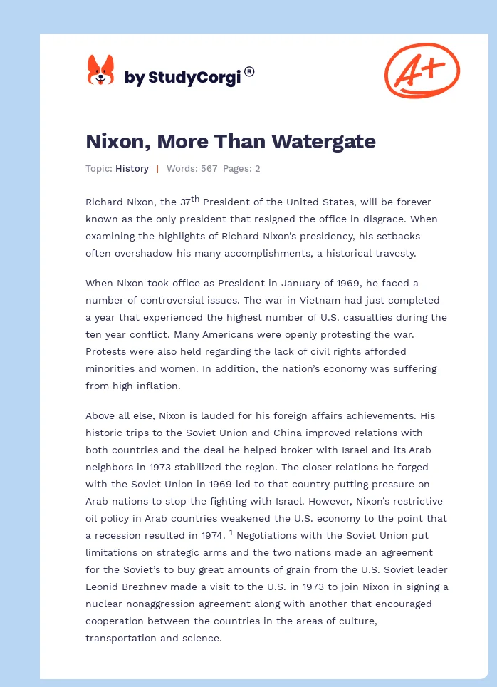Nixon, More Than Watergate. Page 1