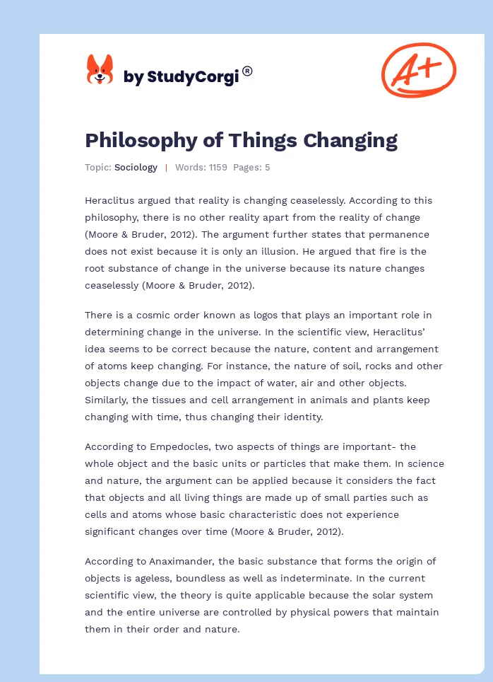 Philosophy of Things Changing. Page 1