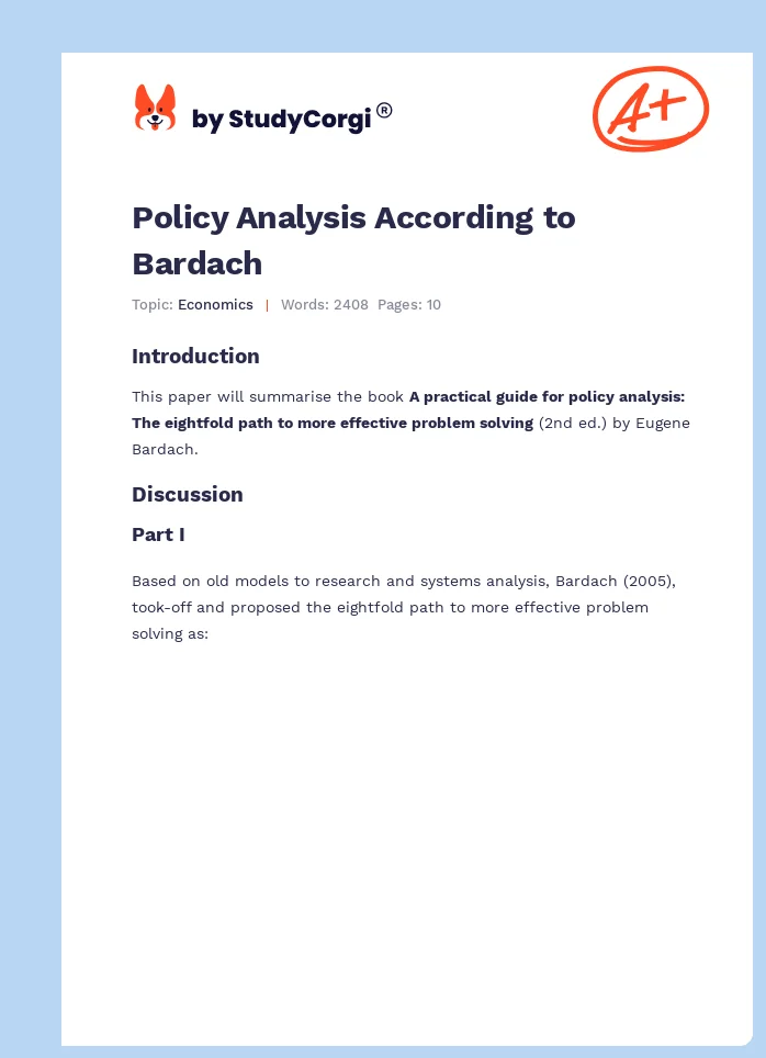 Policy Analysis According to Bardach. Page 1