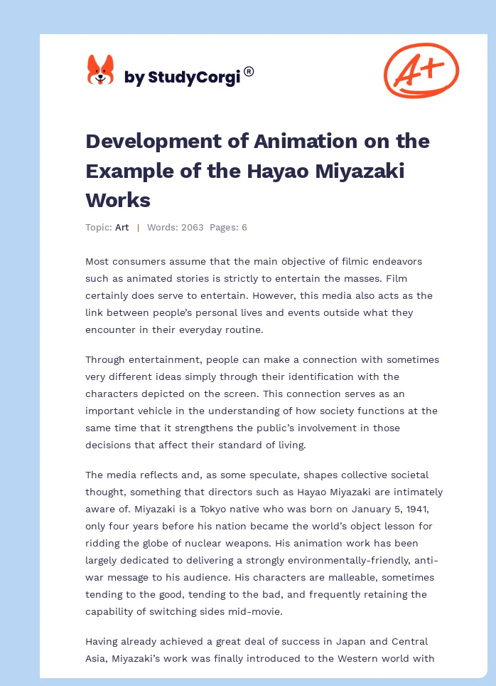Development of Animation on the Example of the Hayao Miyazaki Works. Page 1