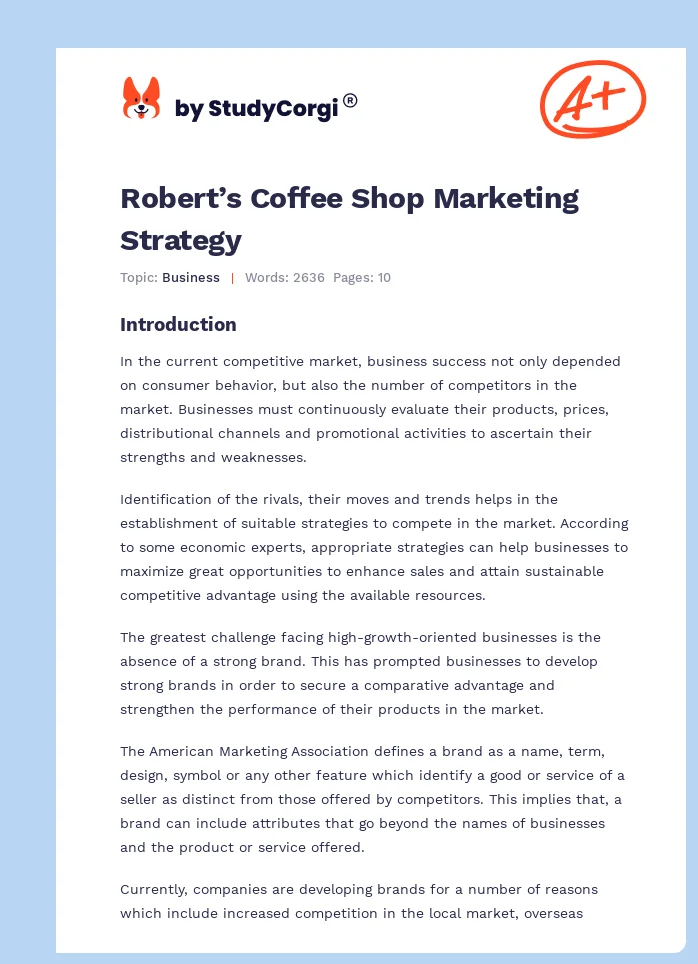 Robert’s Coffee Shop Marketing Strategy. Page 1