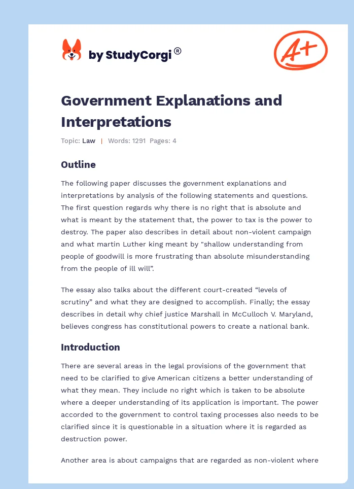 Government Explanations and Interpretations. Page 1