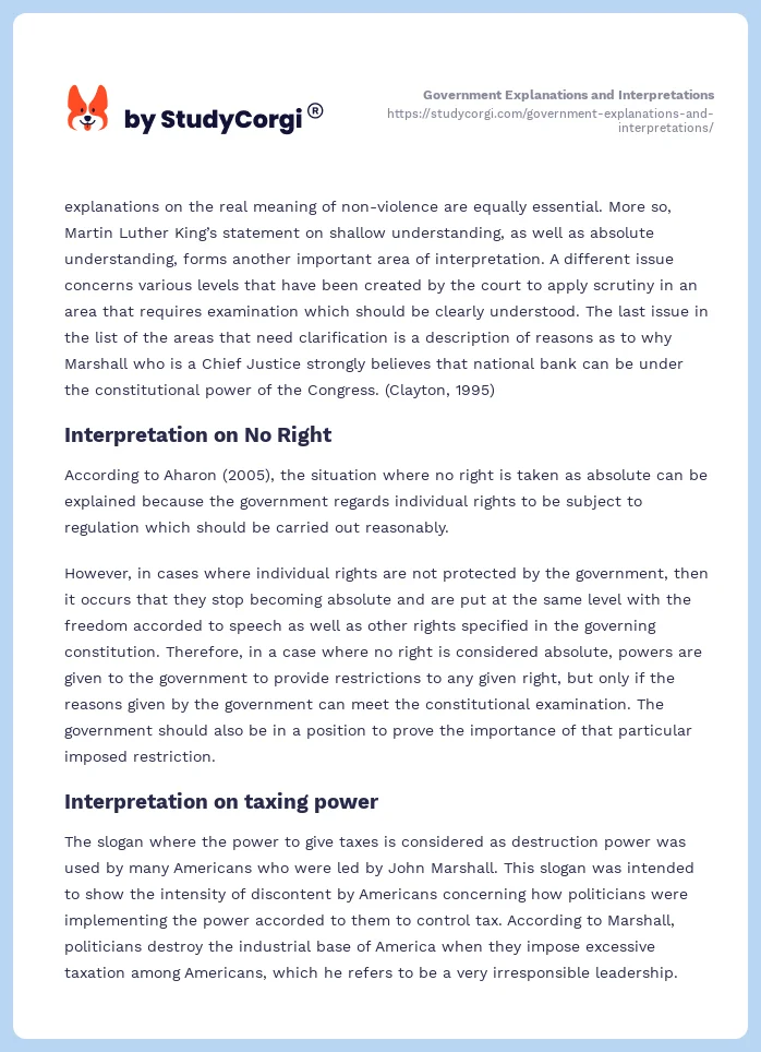 Government Explanations and Interpretations. Page 2