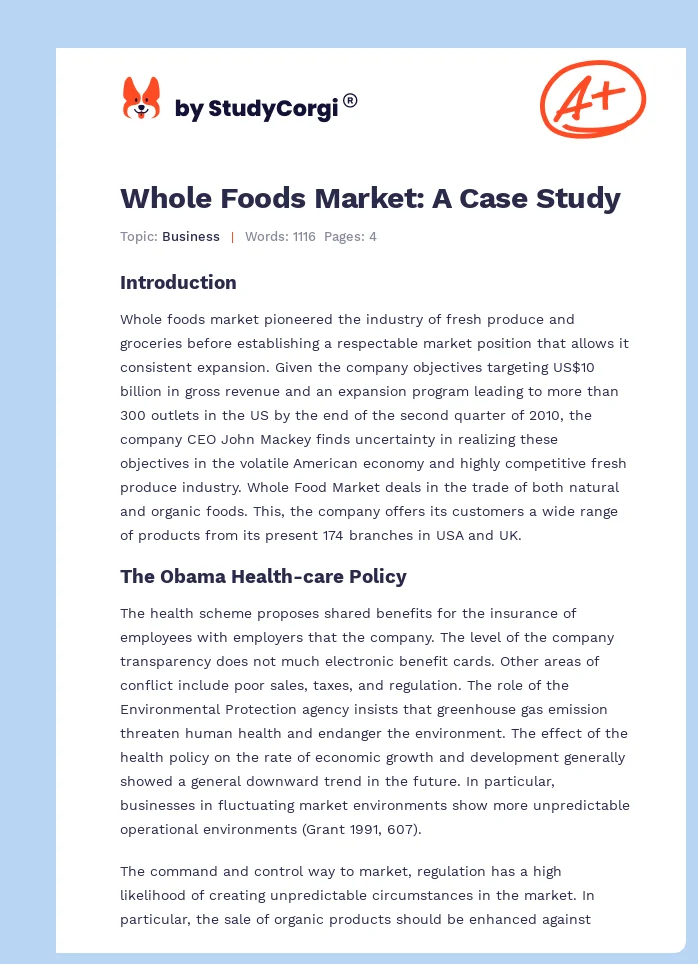 Whole Foods Market: A Case Study. Page 1