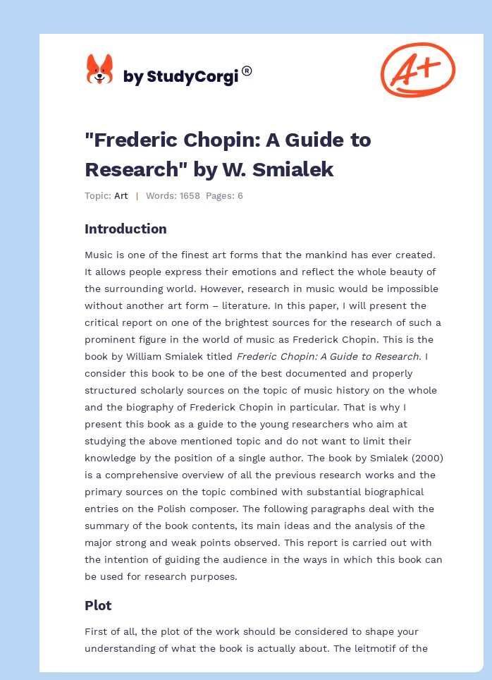"Frederic Chopin: A Guide to Research" by W. Smialek. Page 1