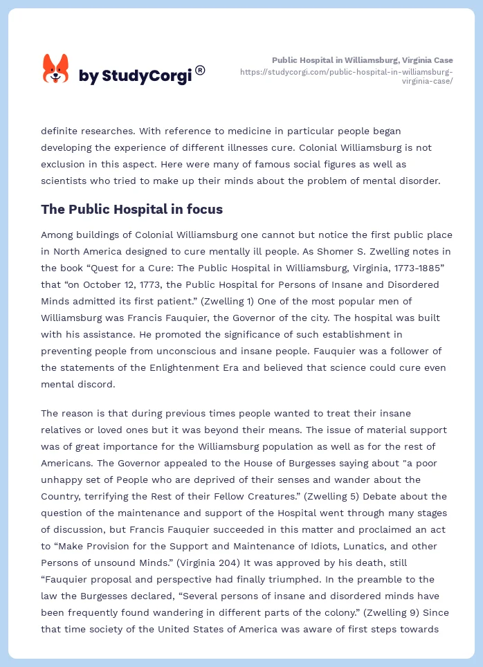 Public Hospital in Williamsburg, Virginia Case. Page 2