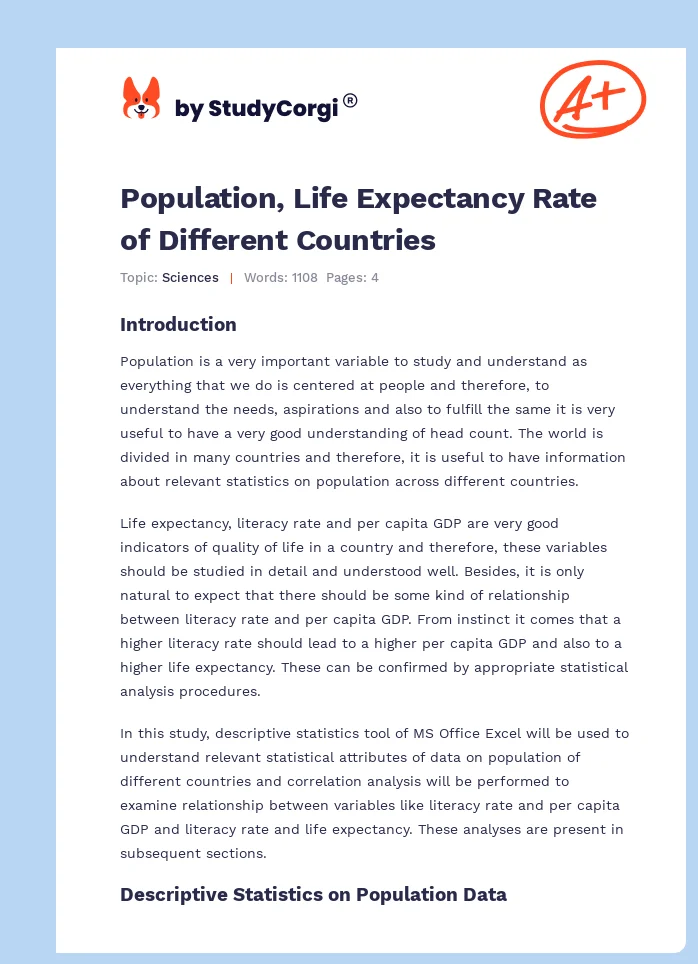 Population, Life Expectancy Rate of Different Countries. Page 1