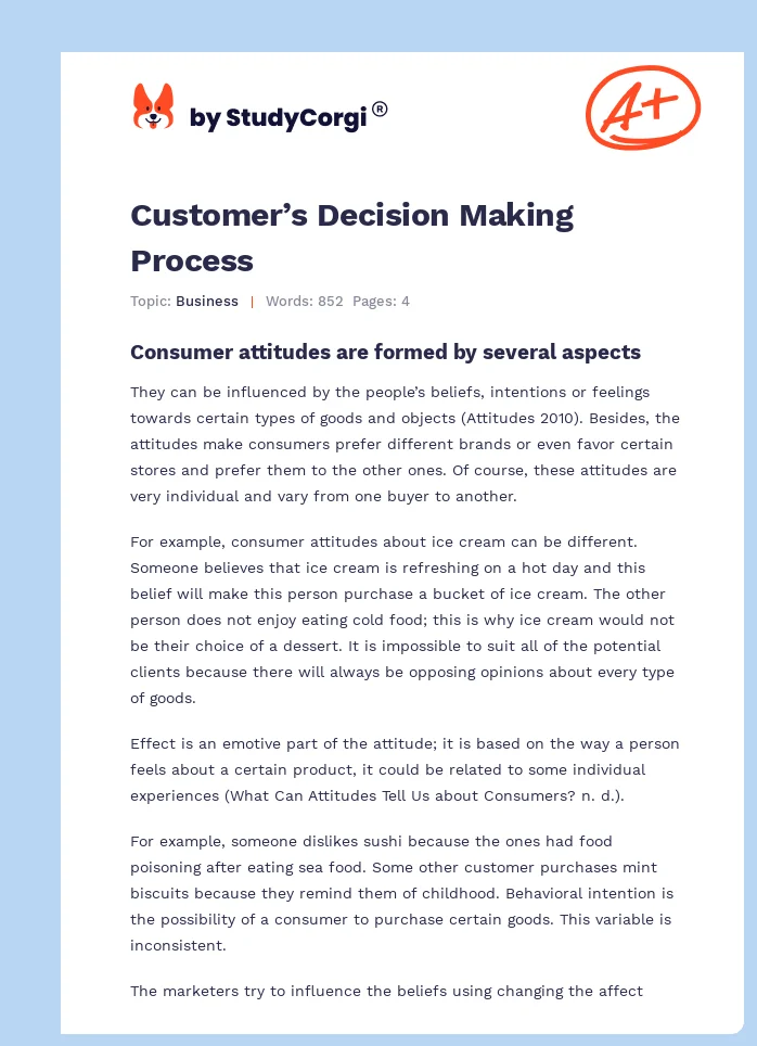 Customer’s Decision Making Process. Page 1