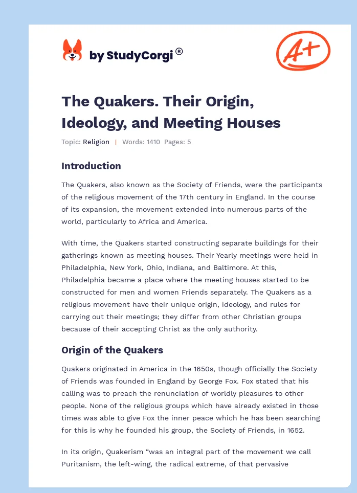 The Quakers. Their Origin, Ideology, and Meeting Houses. Page 1
