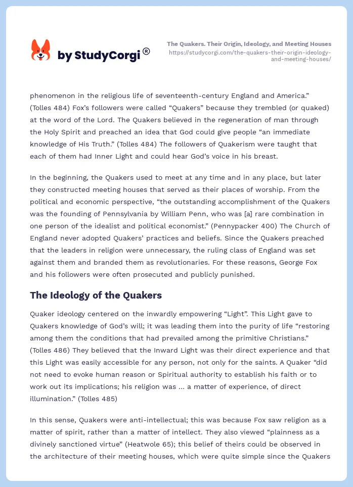 The Quakers. Their Origin, Ideology, and Meeting Houses. Page 2