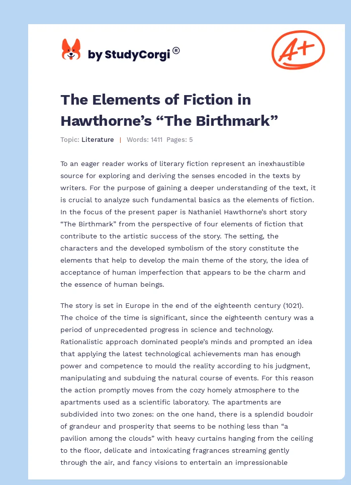 The Elements of Fiction in Hawthorne’s “The Birthmark”. Page 1