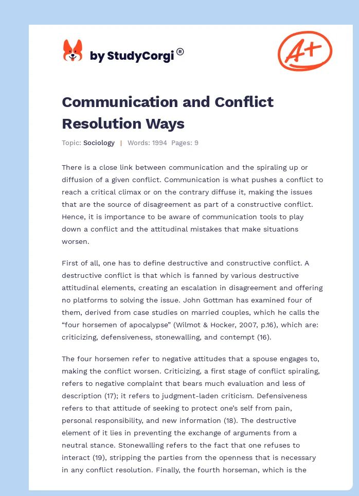 Communication and Conflict Resolution Ways. Page 1