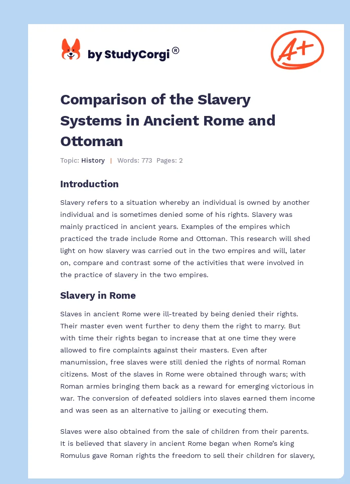 Comparison of the Slavery Systems in Ancient Rome and Ottoman. Page 1