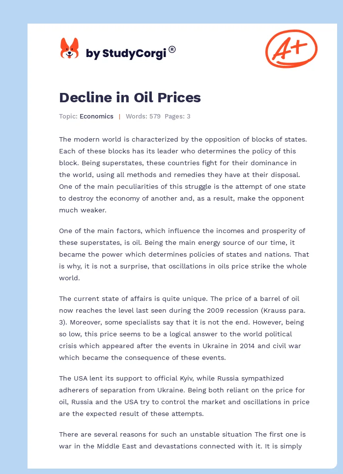 Decline in Oil Prices. Page 1
