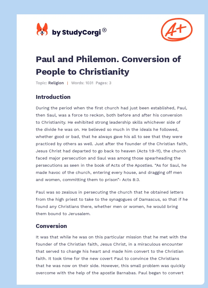 Paul and Philemon. Conversion of People to Christianity. Page 1