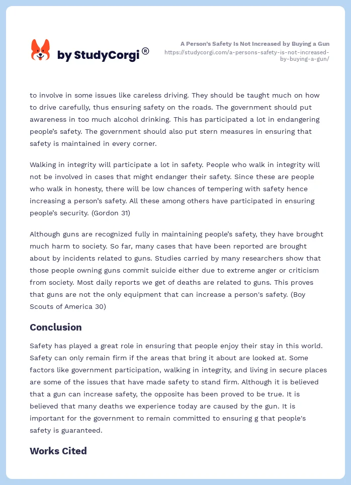 A Person’s Safety Is Not Increased by Buying a Gun. Page 2