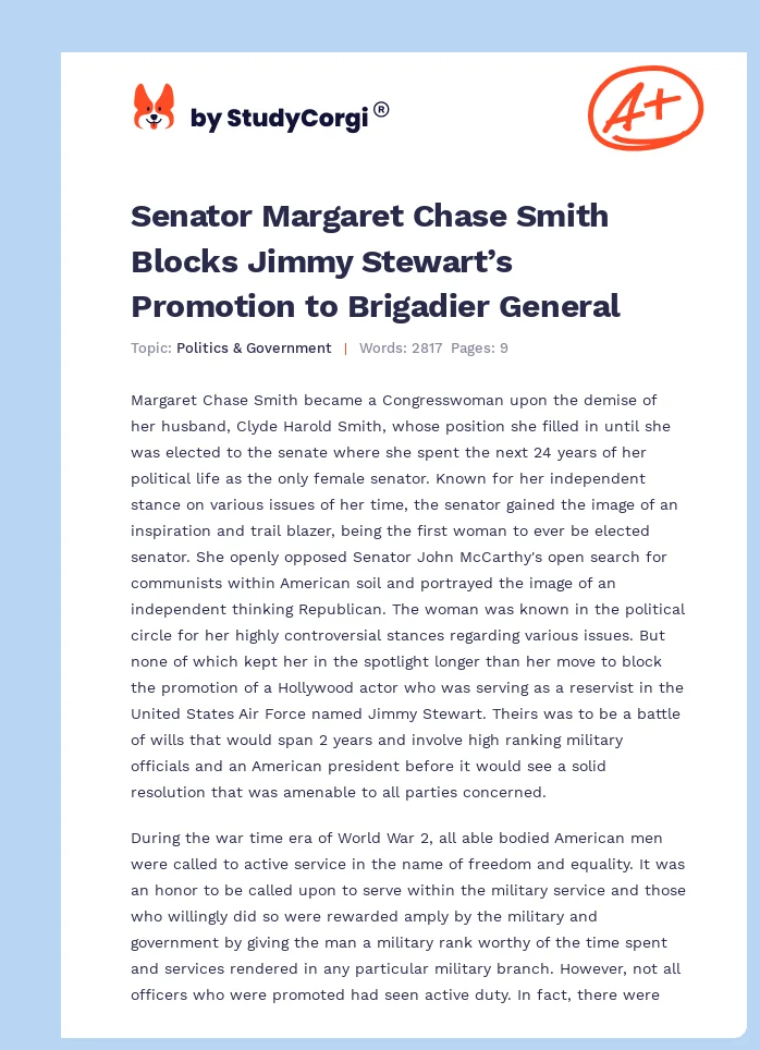 Senator Margaret Chase Smith Blocks Jimmy Stewart’s Promotion to Brigadier General. Page 1