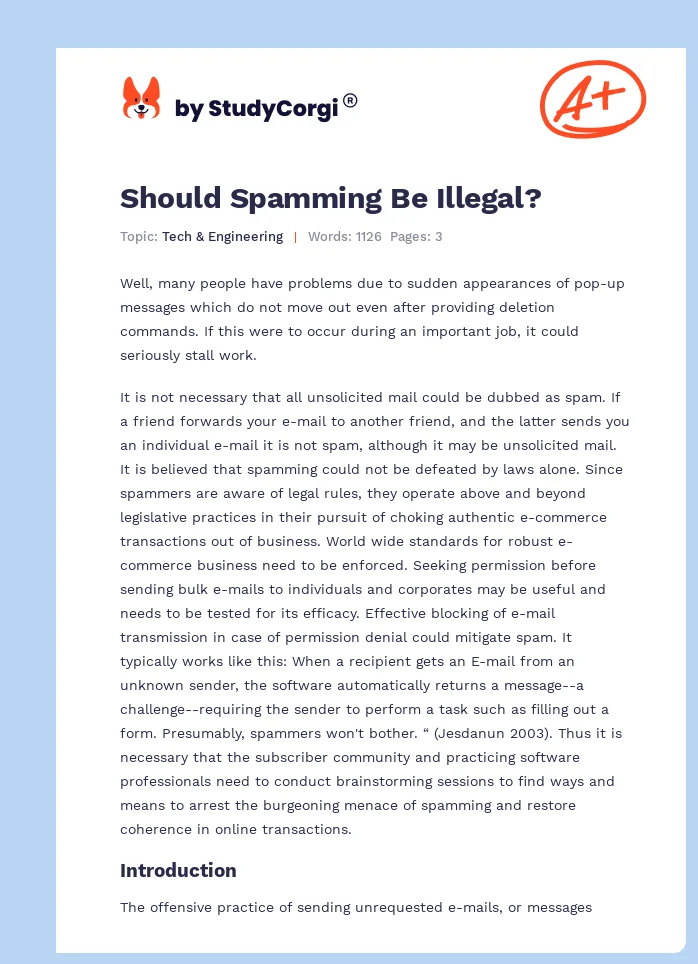Should Spamming Be Illegal?. Page 1