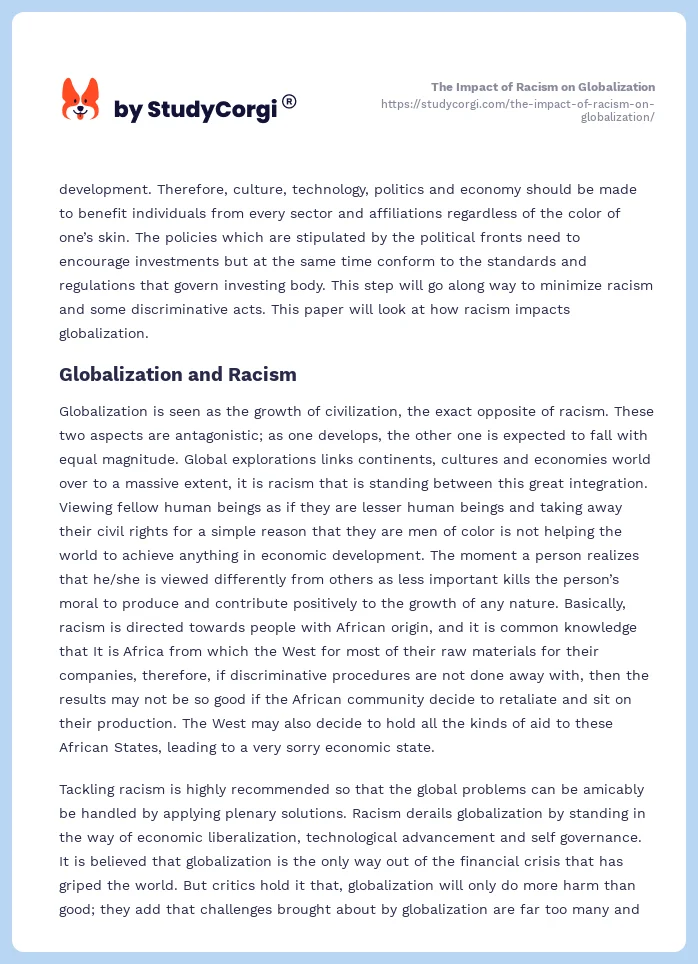 The Impact of Racism on Globalization. Page 2