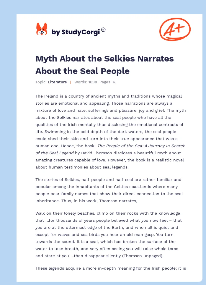 Myth About the Selkies Narrates About the Seal People. Page 1