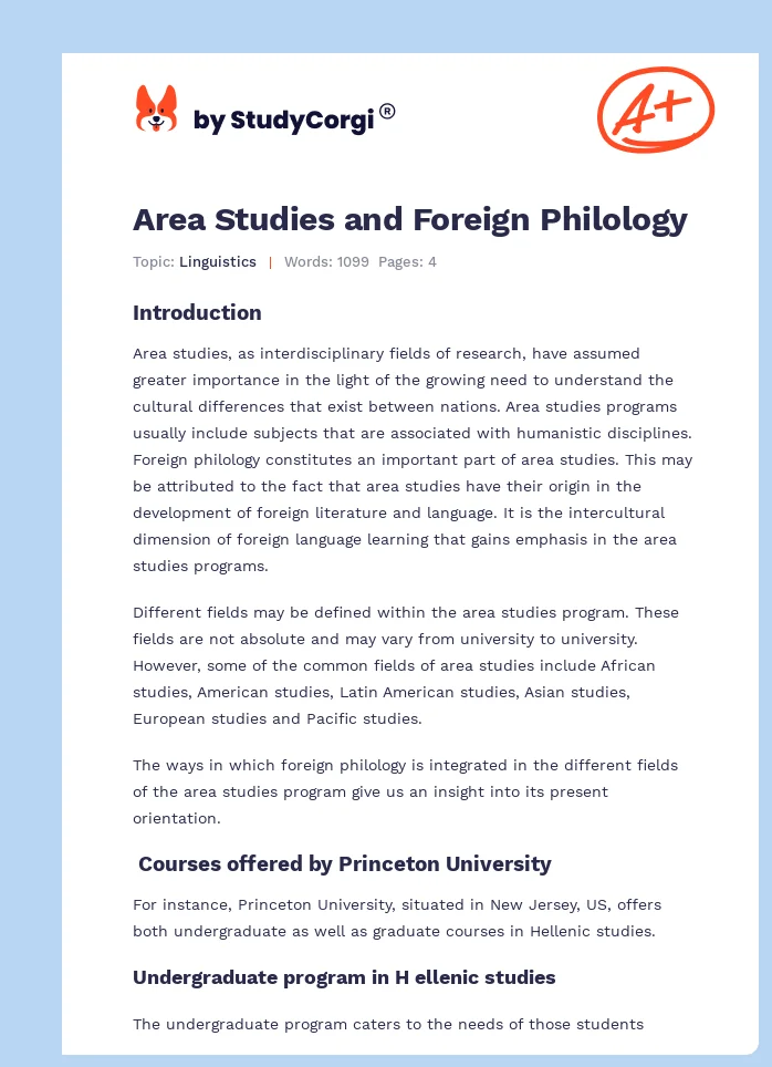 Area Studies and Foreign Philology. Page 1