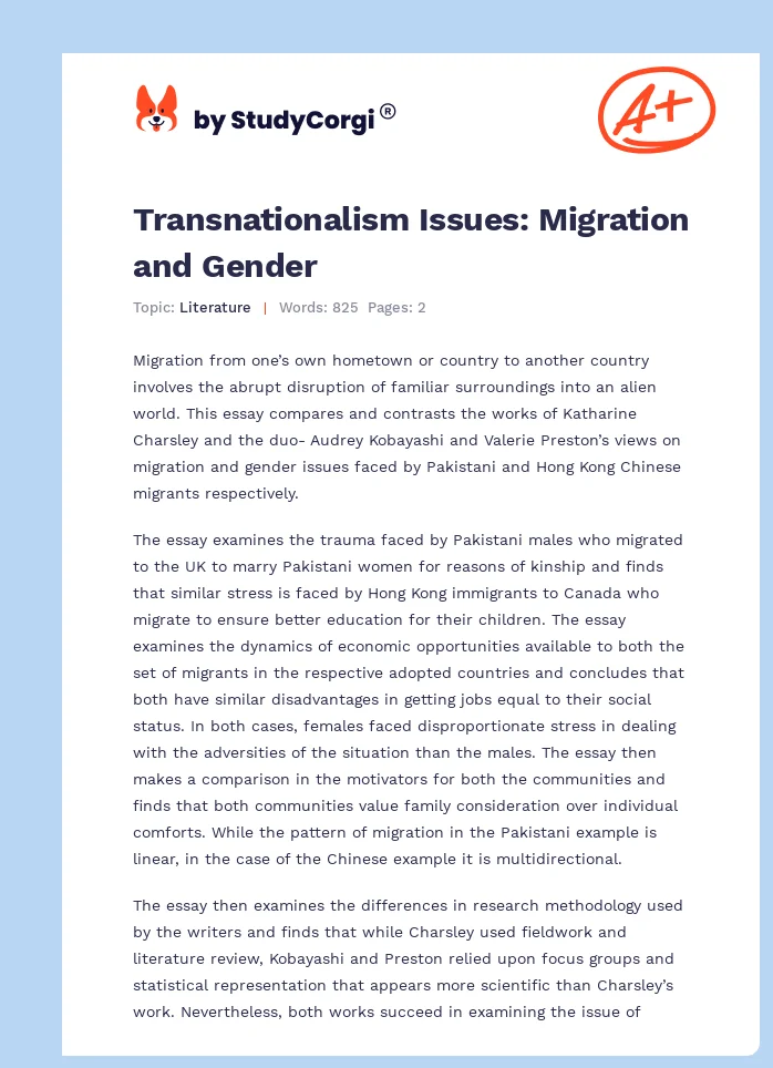 Transnationalism Issues: Migration and Gender. Page 1