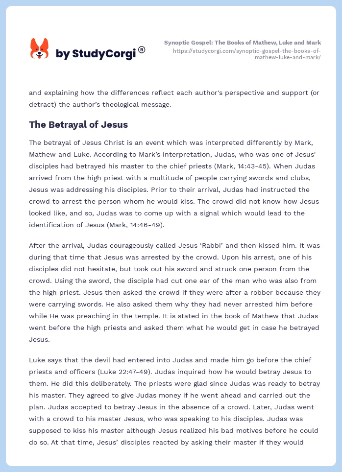 Synoptic Gospel: The Books of Mathew, Luke and Mark. Page 2