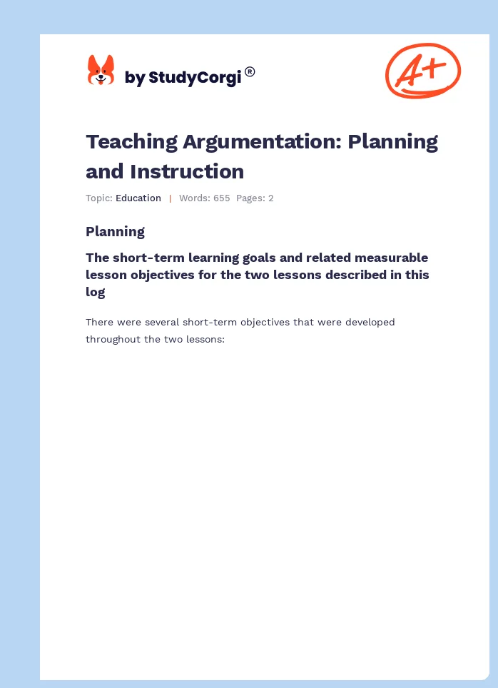Teaching Argumentation: Planning and Instruction. Page 1
