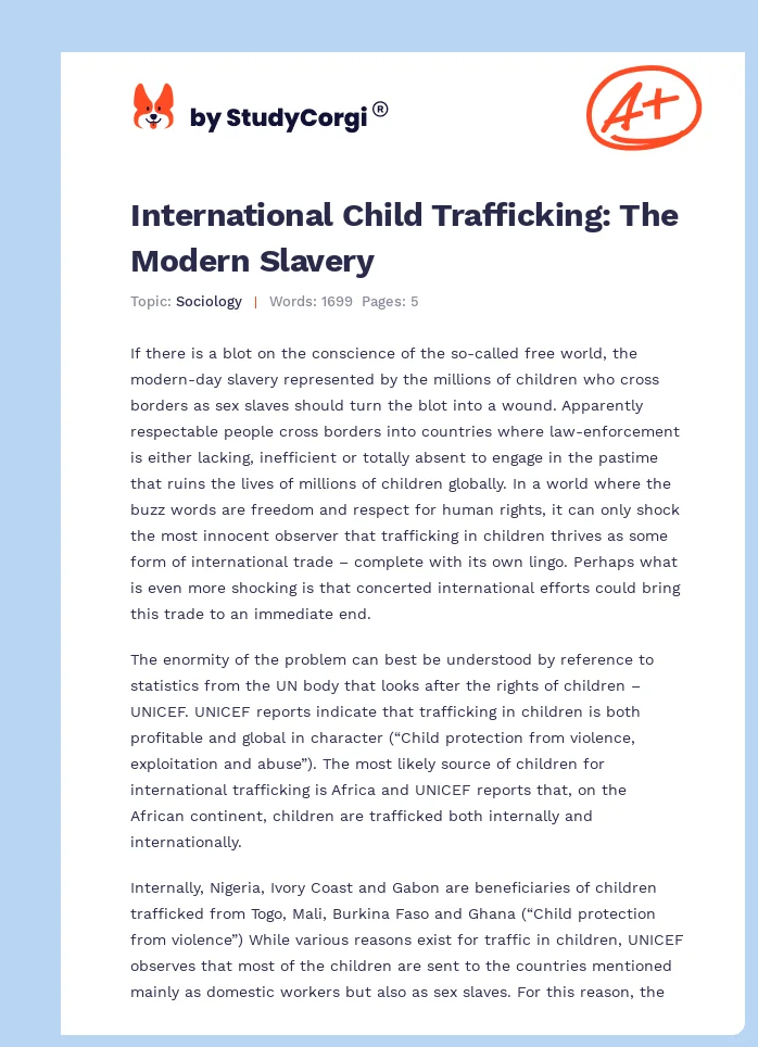 International Child Trafficking: The Modern Slavery. Page 1