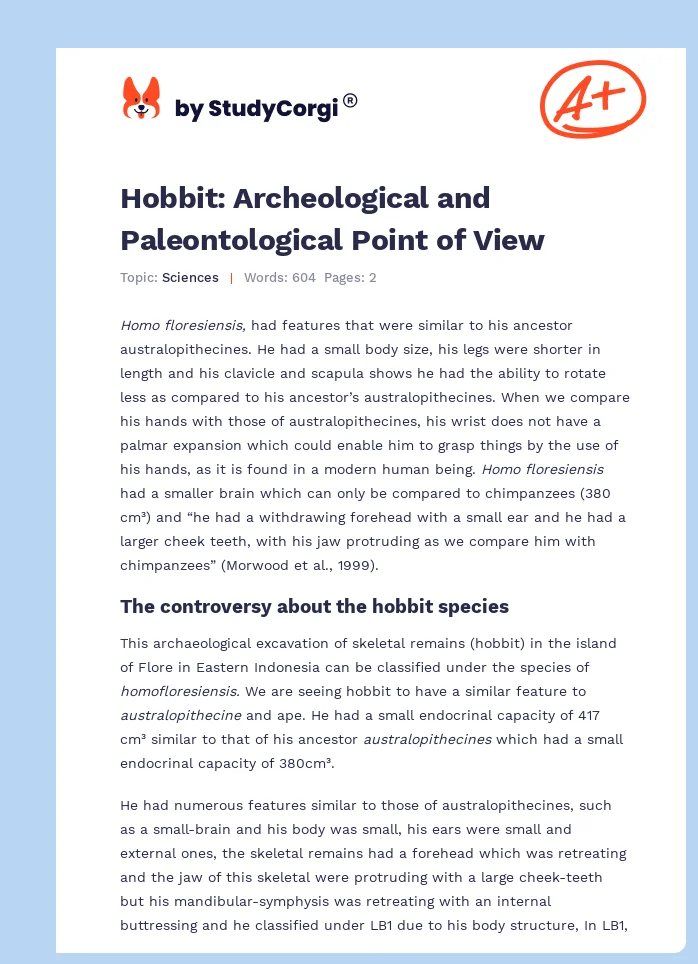 Hobbit: Archeological and Paleontological Point of View. Page 1