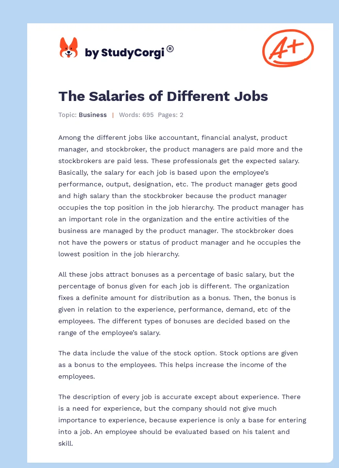 The Salaries of Different Jobs. Page 1