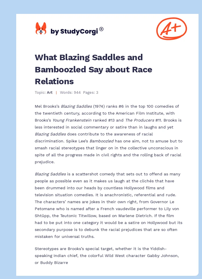 What Blazing Saddles and Bamboozled Say about Race Relations. Page 1