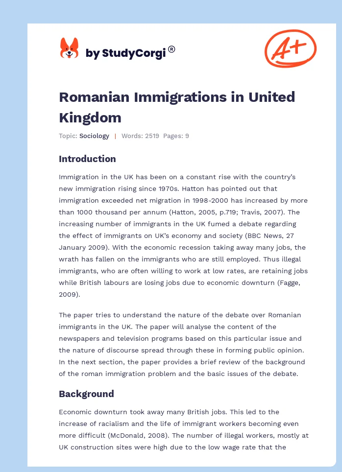 Romanian Immigrations in United Kingdom. Page 1