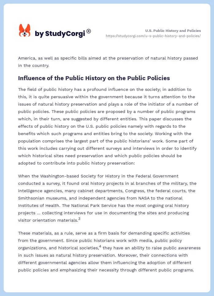 U.S. Public History and Policies. Page 2