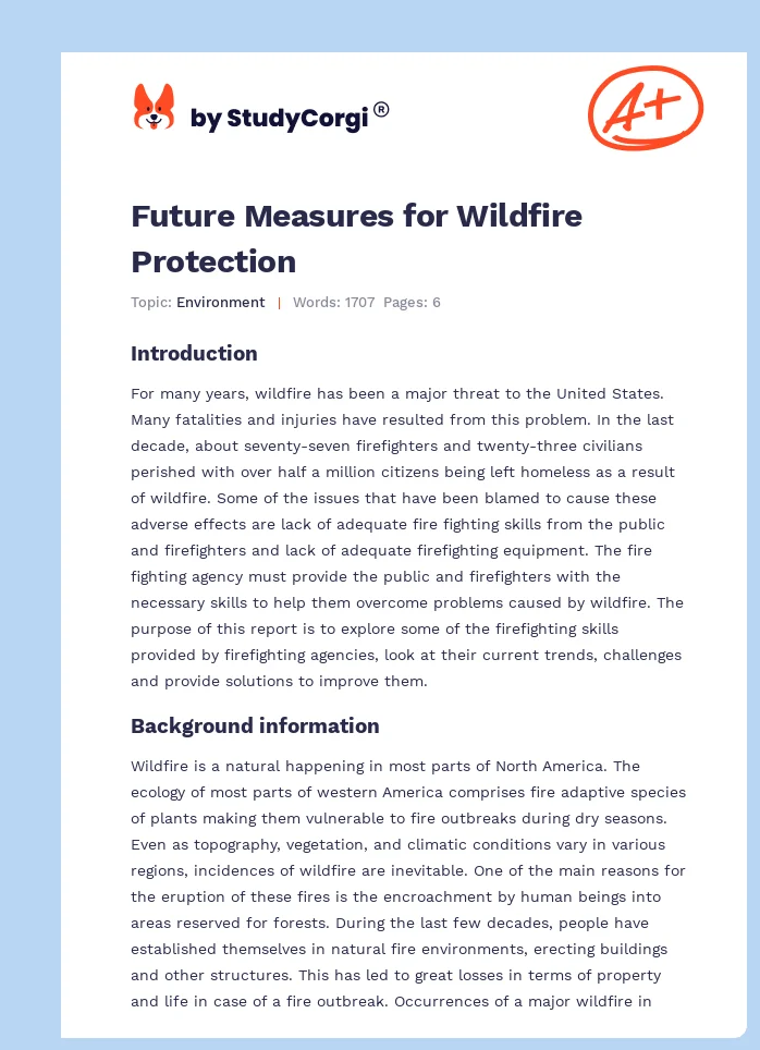 Future Measures for Wildfire Protection. Page 1