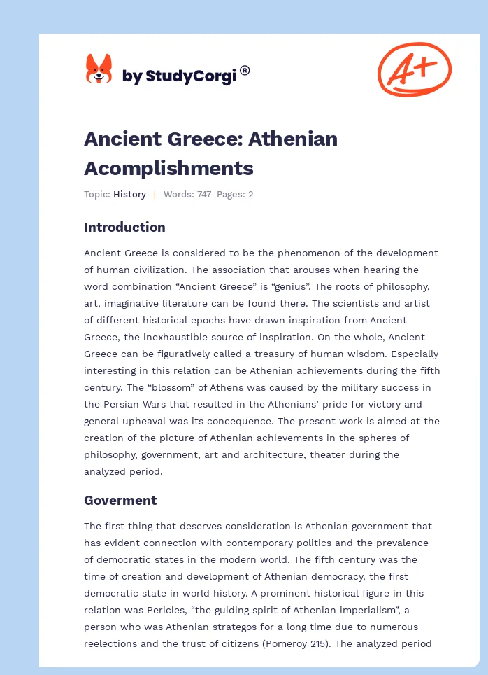 Ancient Greece: Athenian Acomplishments. Page 1