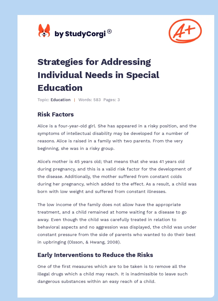 Strategies for Addressing Individual Needs in Special Education. Page 1